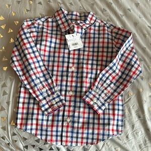 Janie and Jack red and blue plaid button down shirt